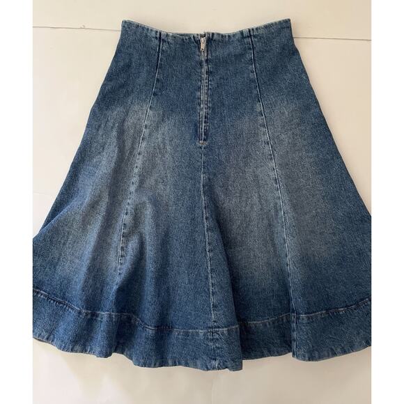 Warf And Weft LOS Denim Skirt 4/27 Blue High Rise A Line Midi 70s Retro Flare - Picture 11 of 12